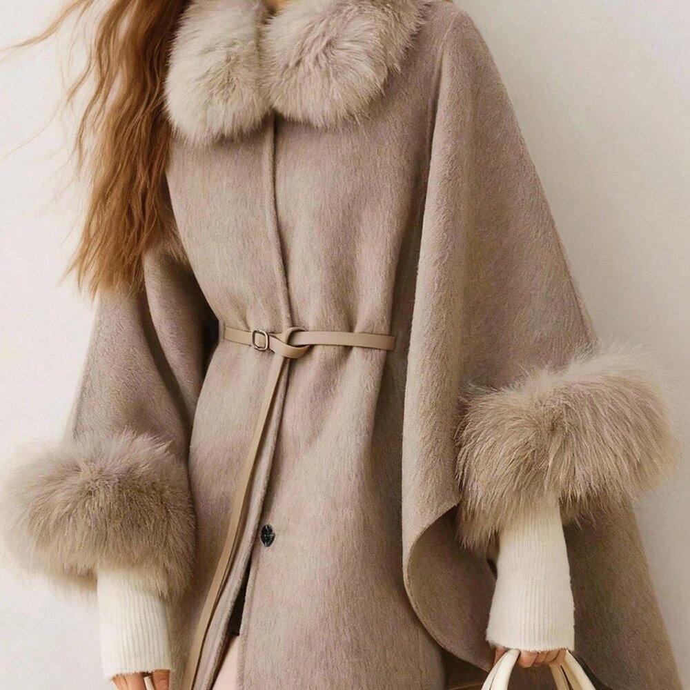 Brown Elegant Women's Hooded Overcoat